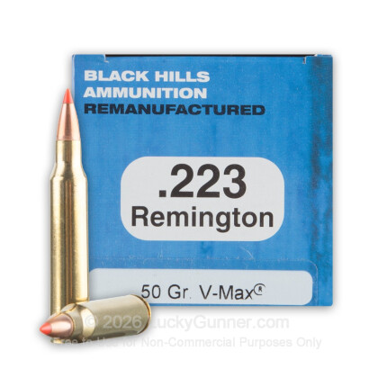 Large image of Cheap 223 Remington For Sale - 50 Grain V-Max Ammunition in Stock by Remanufactured Black Hills - 50 Rounds