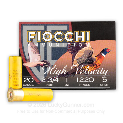 Large image of Cheap 20 ga High Velocity Shot Shells For Sale - 2-3/4" 1 oz  #5 Shot by by Fiocchi - 25 Rounds