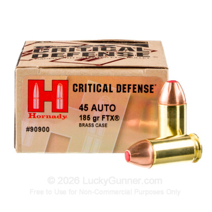 Large image of Bulk 45 ACP Defense Ammo For Sale - 185 gr JHP FTX Hornady Ammunition In Stock - 200 Rounds