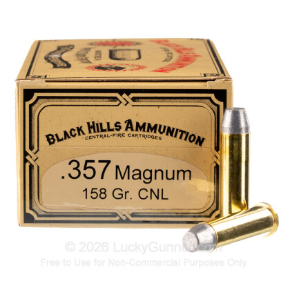 Large image of Cheap 357 Mag Ammo For Sale - 158 Grain CNL Ammunition in Stock by Black Hill Ammunition - 50 Rounds