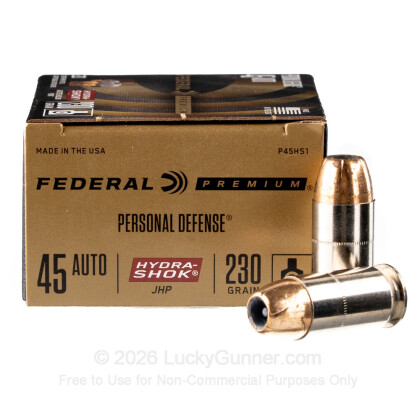 Large image of Defensive 45 ACP Ammo For Sale - 230 gr Hydra Shok JHP - Federal Premium Defense Ammunition In Stock - 200 Rounds