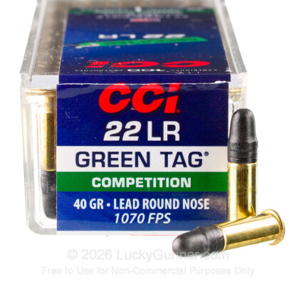 Large image of 22 LR Ammo For Sale - 40 gr LRN Competition - CCI Green Tag Ammunition In Stock - 100 Rounds