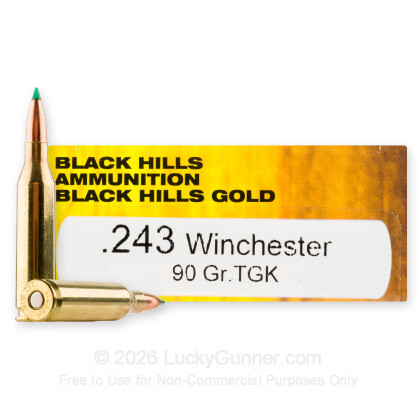 Large image of Premium 243 Ammo For Sale - 90 Grain GameChanger Ammunition in Stock by Black Hills Gold - 20 Rounds