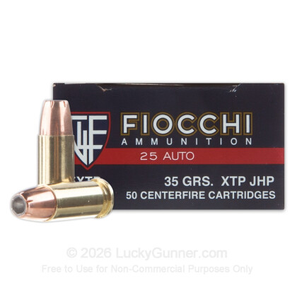 Large image of Bulk 25 ACP Ammo For Sale - 35 Grain XTP JHP Ammunition in Stock by Fiocchi - 500 Rounds