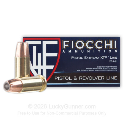 Large image of Bulk 25 ACP Ammo For Sale - 35 Grain XTP JHP Ammunition in Stock by Fiocchi - 500 Rounds