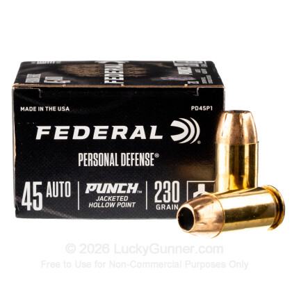 Large image of Premium 45 ACP Ammo For Sale - 230 Grain JHP Ammunition in Stock by Federal Punch - 20 Rounds