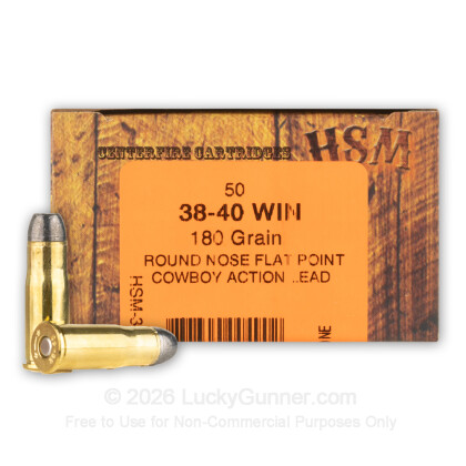Large image of Premium 38-40 WCF Ammo For Sale - 180 Grain Hard Lead RNFP Ammunition in Stock by HSM Cowboy Action - 50 Rounds