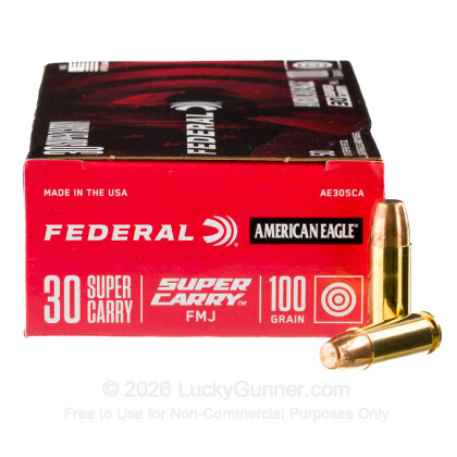 Large image of Bulk 30 Super Carry Ammo For Sale - 100 Grain FMJ Ammunition in Stock by Federal American Eagle - 1000 Rounds