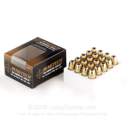 Large image of 45 ACP +P Ammo For Sale - 185 gr JHP - Magtech Guardian Gold Ammunition In Stock - 20 Rounds
