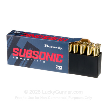 Large image of Premium 45-70 Ammo For Sale - 410 Grain Sub-X Ammunition in Stock by Hornady Subsonic - 20 Rounds