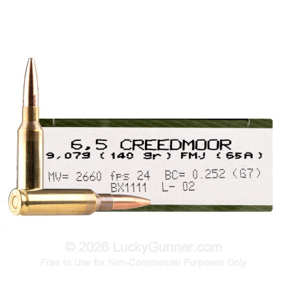 Large image of Bulk 6.5 Creedmoor Ammo For Sale - 140 Grain FMJBT Ammunition in Stock by Magtech - 500 Rounds