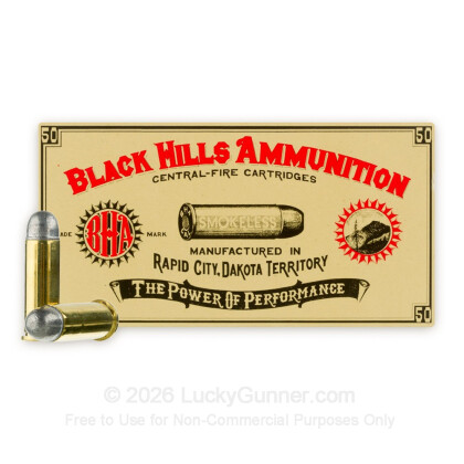 Large image of Premium 38 Long Colt Ammo For Sale - 158 Grain LRN Ammunition in Stock by Black Hills - 50 Rounds