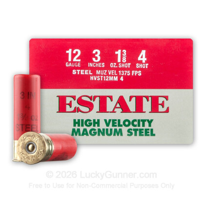 Large image of Cheap 12 Gauge Ammo For Sale - 3" 1-3/8 oz. #4 Steel Shot Ammunition in Stock by Estate HV - 25 Rounds