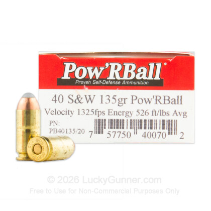 Large image of Premium 40 S&W Ammo For Sale - 135 Grain Pow'RBAll Ammunition in Stock by Glaser - 20 Rounds