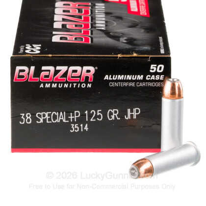 Large image of Blazer Aluminum 38 Special +P Ammo For Sale - 125 Grain JHP - 50 Rounds