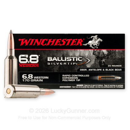 Large image of Premium 6.8 Western Ammo For Sale - 170 Grain Polymer Tip Ammunition in Stock by Winchester Ballistic Silvertip - 20 Rounds