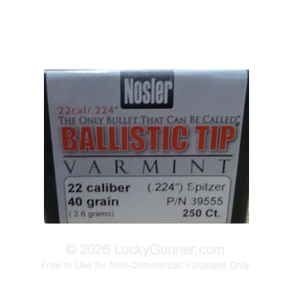 Large image of Bulk 223 Rem Bullets (.224) Bullets for Sale - 40 Grain Ballistic Tip Bullets in Stock by Nosler - 1000
