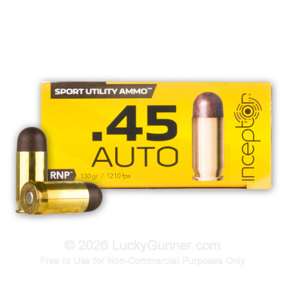 Large image of Premium 45 ACP Ammo For Sale - 130 Grain Frangible Ammunition in Stock by Inceptor Sport Utility - 50 Rounds