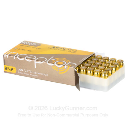 Large image of Premium 45 ACP Ammo For Sale - 130 Grain Frangible Ammunition in Stock by Inceptor Sport Utility - 50 Rounds