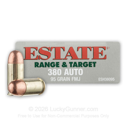 Large image of 380 Auto Ammo In Stock - 95 gr FMJ - 380 ACP Ammunition by Estate Ammo For Sale - 50 Rounds