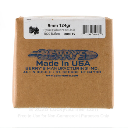 Large image of Bulk 9mm (.356) Bullets for Sale - 124 Grain Hybrid HP Bullets in Stock by Berry's - 1000