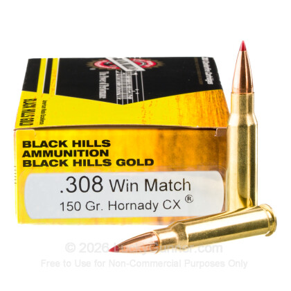 Large image of Black Hills Gold 308 Ammo For Sale - 150 Grain CX - 20 Rounds