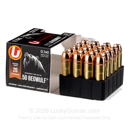 Large image of Premium 50 Beowulf Ammo For Sale - 350 Grain XTP Ammunition in Stock by Underwood - 20 Rounds