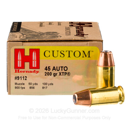 Large image of 45 ACP Defense Ammo For Sale - 200 gr JHP XTP Hornady Ammunition In Stock - 200 Rounds