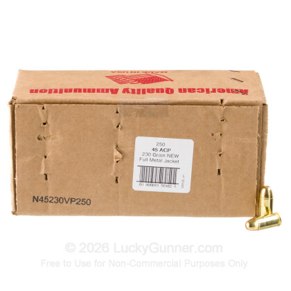 Large image of Bulk AQA 45 ACP Ammo For Sale - 230 Grain FMJ - 250 Rounds