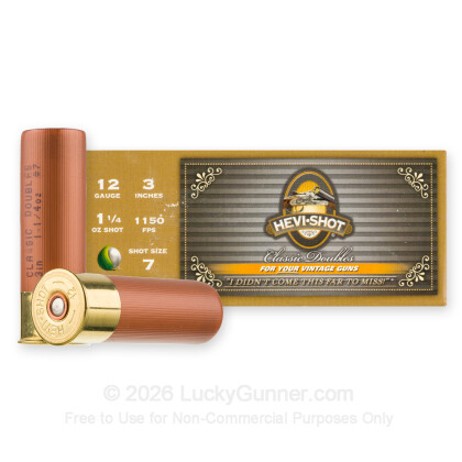 Large image of Premium 12 Gauge Ammo For Sale - 3” 1-1/4oz. #7 Shot Ammunition in Stock by Hevi-Shot Classic Doubles - 10 Rounds