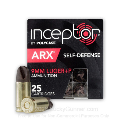 Large image of Premium 9mm Ammo For Sale - 80 Grain Inceptor ARX Ammunition in Stock by PolyCase - 25 Rounds