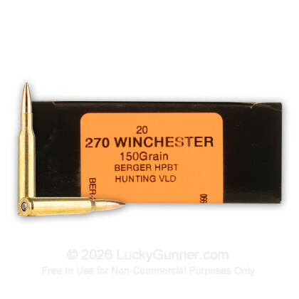 Large image of Premium 270 Ammo For Sale - 150 Grain VLD Hunting Ammunition in Stock by HSM Trophy Gold - 20 Rounds