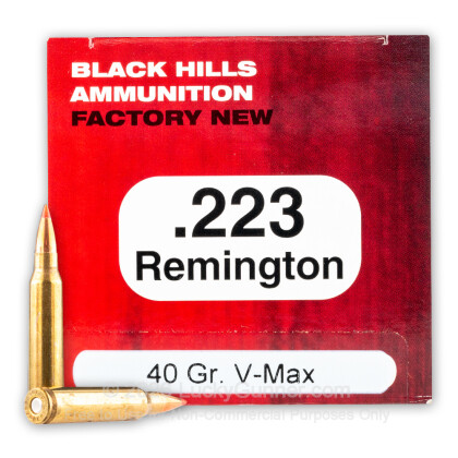 Large image of Bulk 223 Rem Ammo For Sale - 40 Grain V-MAX Ammunition in Stock by Black Hills Ammunition - 500 Rounds