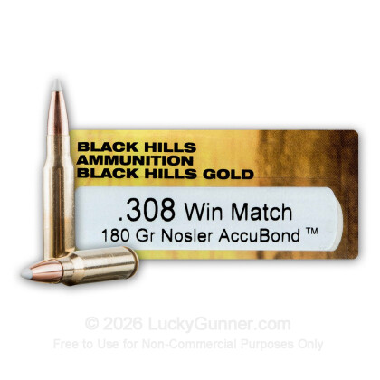 Large image of Premium 308 Ammo For Sale - 180 Grain Nosler AccuBond Ballistic Tip Ammunition in Stock by Black Hills Gold - 20 Rounds