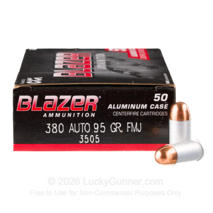 Large image of Bulk 380 Auto Ammo For Sale - 95 Grain FMJ Ammunition in Stock by Blazer - 1000 Rounds