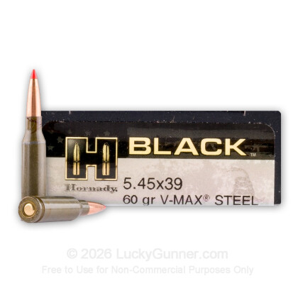 Large image of Premium 5.45x39 Ammo For Sale - 60 Grain V-MAX Ammunition in Stock by Hornady BLACK - 20 Rounds