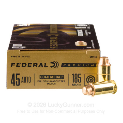 Large image of Bulk Match 45 ACP Ammo For Sale - 185 gr FMJ-SWC .45 Auto Ammunition In Stock by Federal Gold Medal - 1000 Rounds