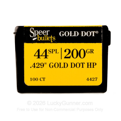 Large image of Premium 44 Cal Bullets For Sale - Bonded JHP 200 Grain Bullets in Stock by Speer Gold Dot - 100 Bullets