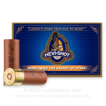 Large image of Premium 12 Gauge Ammo For Sale - 2-3/4" 1-1/4oz. #2 Shot Ammunition in Stock by Hevi-Shot Duck - 10 Rounds