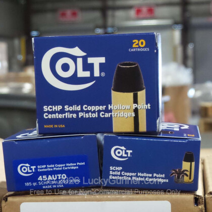 Large image of Cheap 45 ACP Ammo For Sale - 185 Grain HP Ammunition in Stock by Colt - 20 Rounds