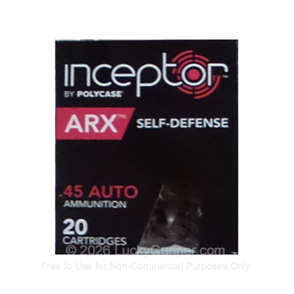 Large image of Premium 45 ACP Ammo For Sale - 114 Grain ARX Ammunition in Stock by Polycase Inceptor - 20 Rounds
