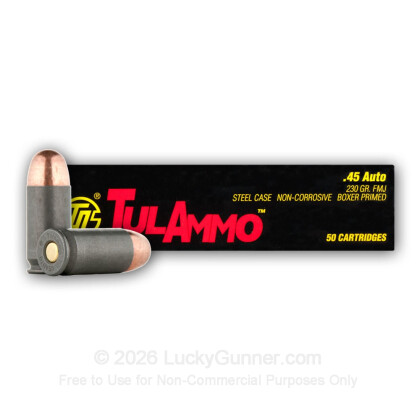 Large image of 45 ACP Ammo For Sale - 230 gr FMJ - 45 Auto Ammunition In Stock by Tula Cartridge Works - 500 Rounds