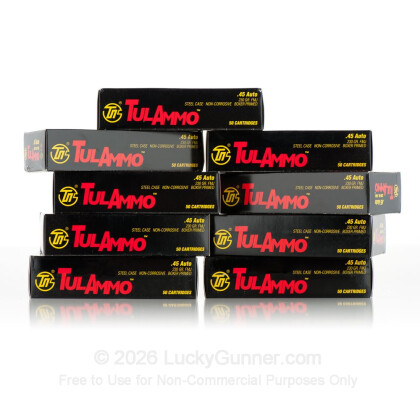 Large image of 45 ACP Ammo For Sale - 230 gr FMJ - 45 Auto Ammunition In Stock by Tula Cartridge Works - 500 Rounds