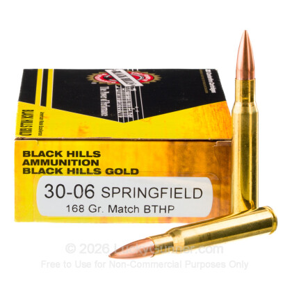 Large image of Premium 30-06 Ammo For Sale - 168 Grain HPBT Ammunition in Stock by Black Hills Gold Match - 20 Rounds