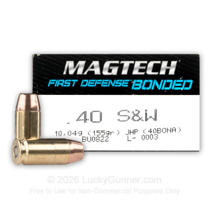 Large image of Cheap 40 S&W Ammo For Sale - 155 Grain Bonded JHP Ammunition in Stock By Magtech First Defense - 50 Rounds