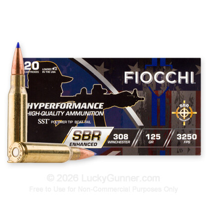 Large image of Fiocchi Hyperformance SBR Enhanced 308 Win Ammo For Sale - 125 Grain SST - 20 Rounds
