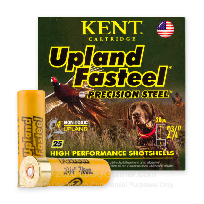 Large image of Premium 20 Gauge Ammo For Sale - 2-3/4” 7/8oz. #7 Steel Shot Ammunition in Stock by Kent Upland Fasteel - 25 Rounds