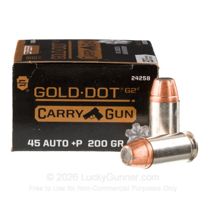 Large image of Premium 45 ACP +P Ammo For Sale - 200 Grain JHP Ammunition in Stock by Speer Gold Dot G2 Carry Gun - 20 Rounds