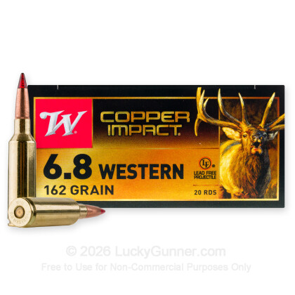 Large image of Premium 6.8 Western Ammo For Sale - 162 Grain Copper Extreme Point Ammunition in Stock by Winchester Copper Impact - 20 Rounds