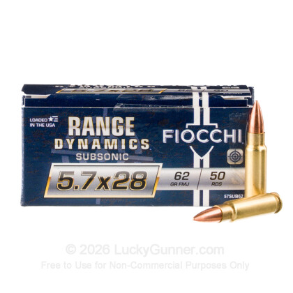 Large image of Cheap 5.7x28mm Subsonic Ammo For Sale - 62 Grain FMJ Ammo in Stock by Fiocchi - 50 Rounds